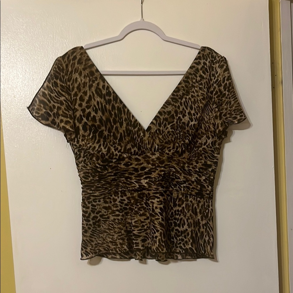Byer California Brown Leopard Print V-Neck skirt suit